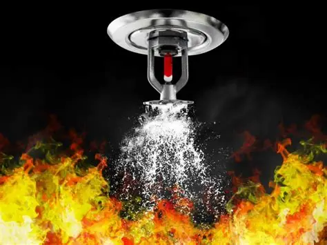 Fire sprinkler spraying water over flames