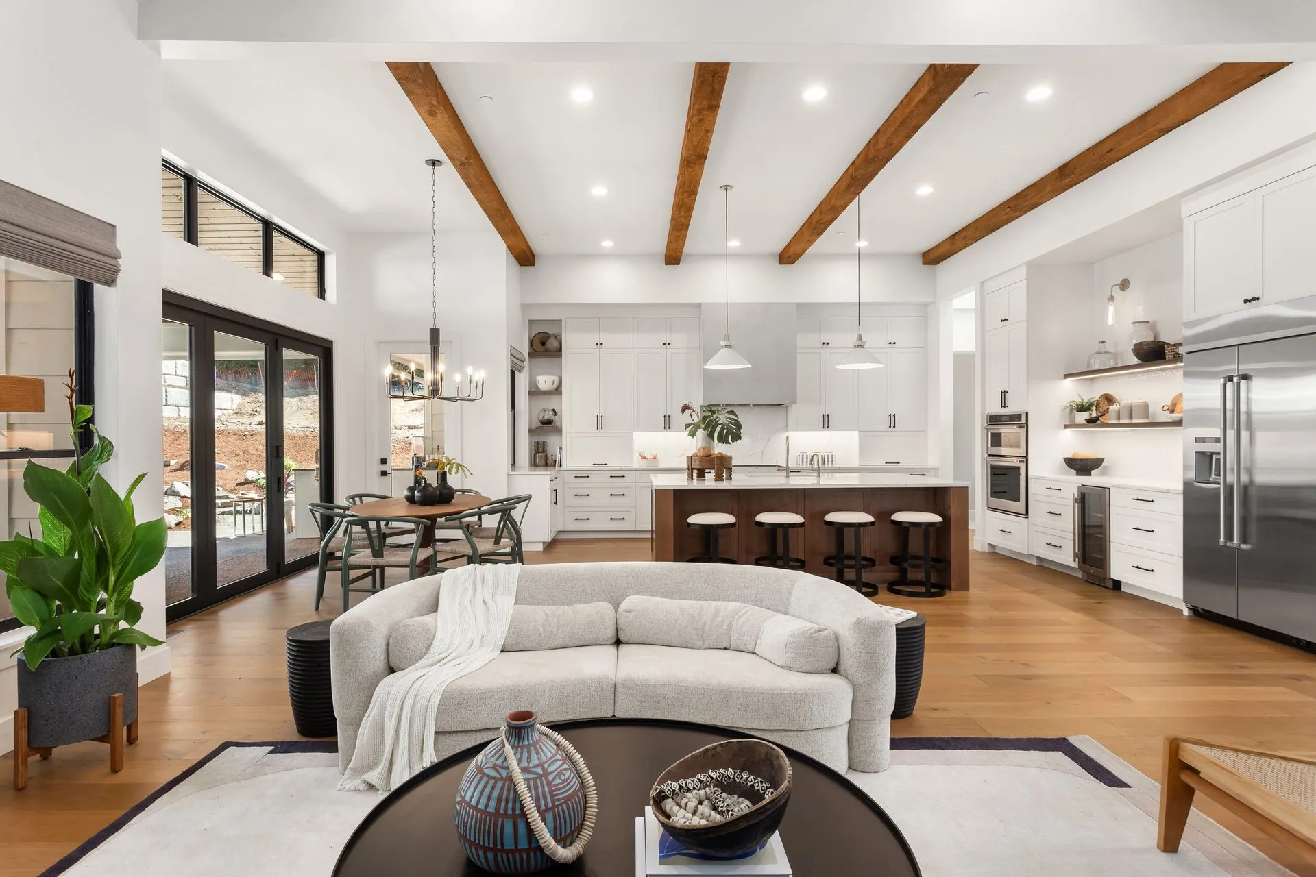 Residential home kitchen and living area