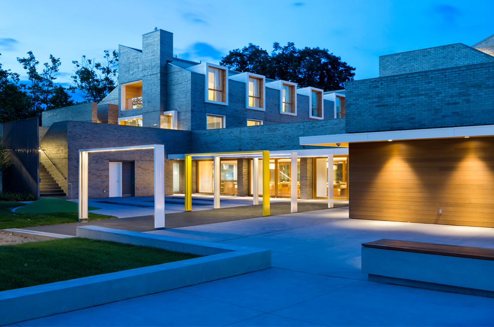 Ronald McDonald House courtyard at dusk